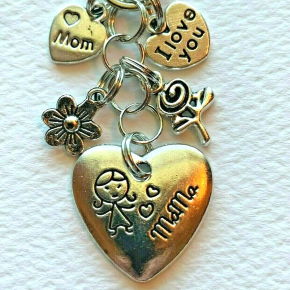 NWT Mom Mother Silver Purse Charm Key Chain Ring Engraved Heart Love Mama Floral - Picture 3 of 6